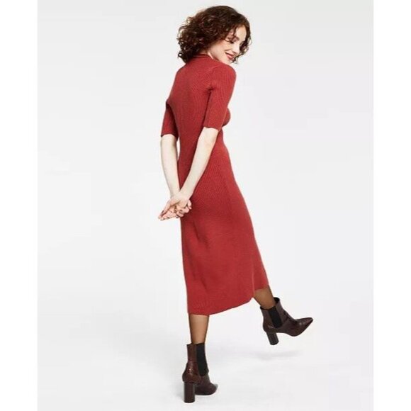 NWT Sam Edelman Dress Size Large Ribbed Collared Midi Sweater $118 Rust Orange - Picture 16 of 16